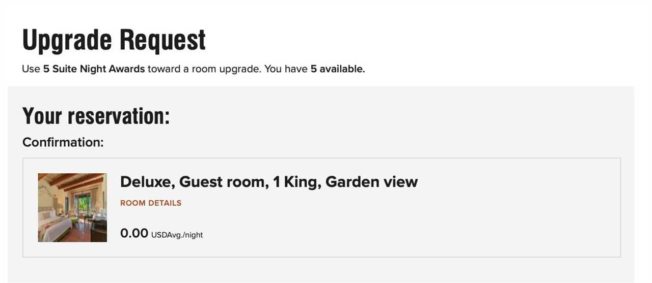 screenshot of Marriott Suite Night Upgrade