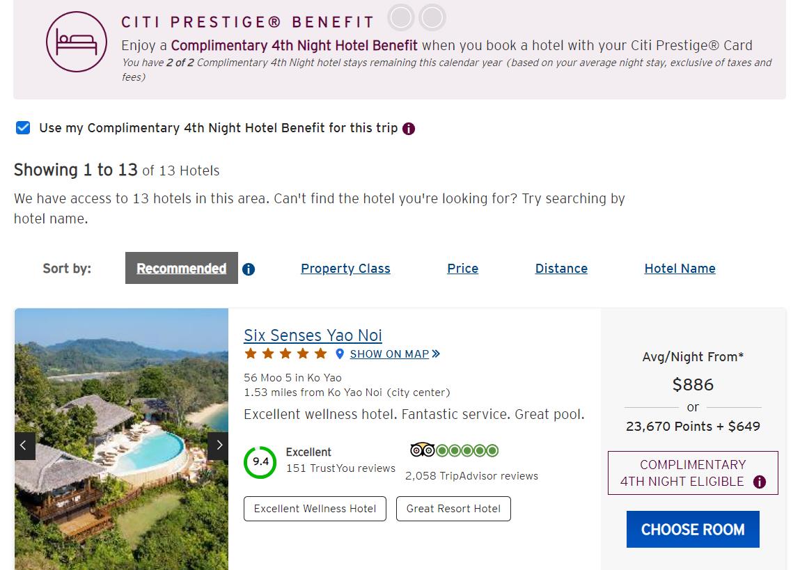 Fourth night benefit through Citi ThankYou portal for Citi Prestige