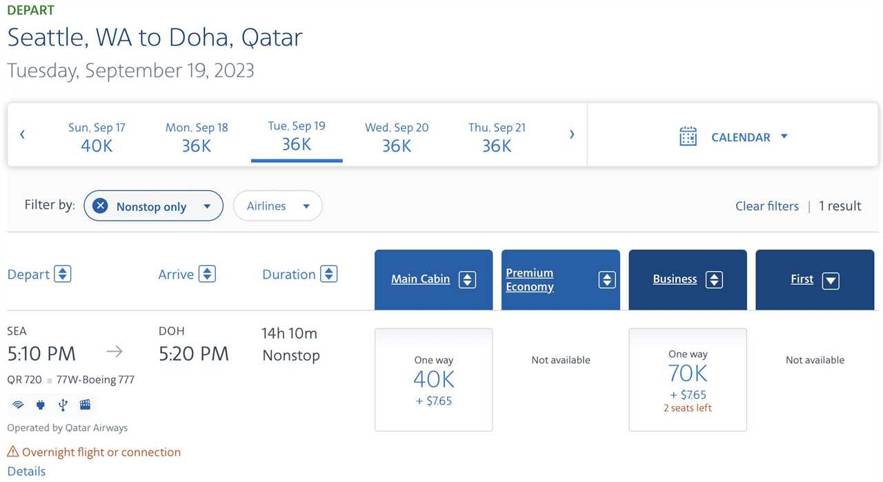Booking a flight from Seattle to Doha