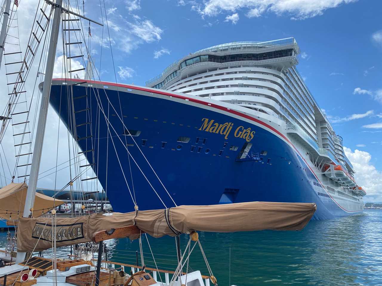 Carnival Mardi Gras cruise ship docked in San Juan