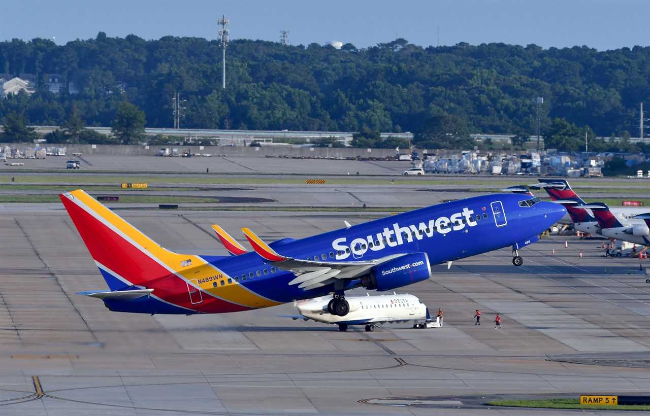 a Southwest Airlines plane takes off