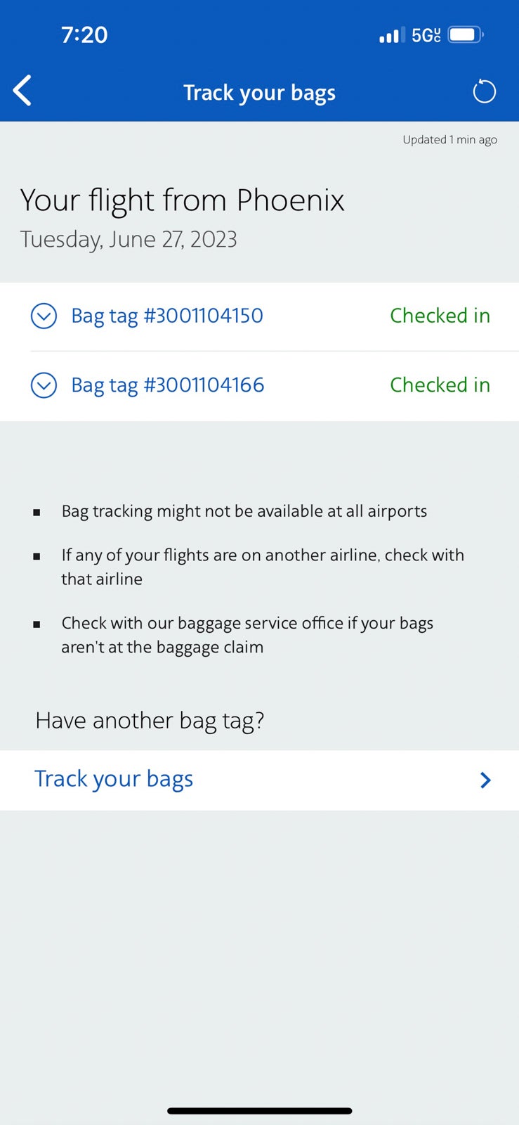 American Airlines app to locate luggage