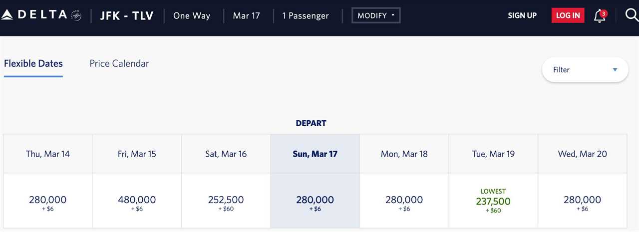 JFK to TLV Delta week view