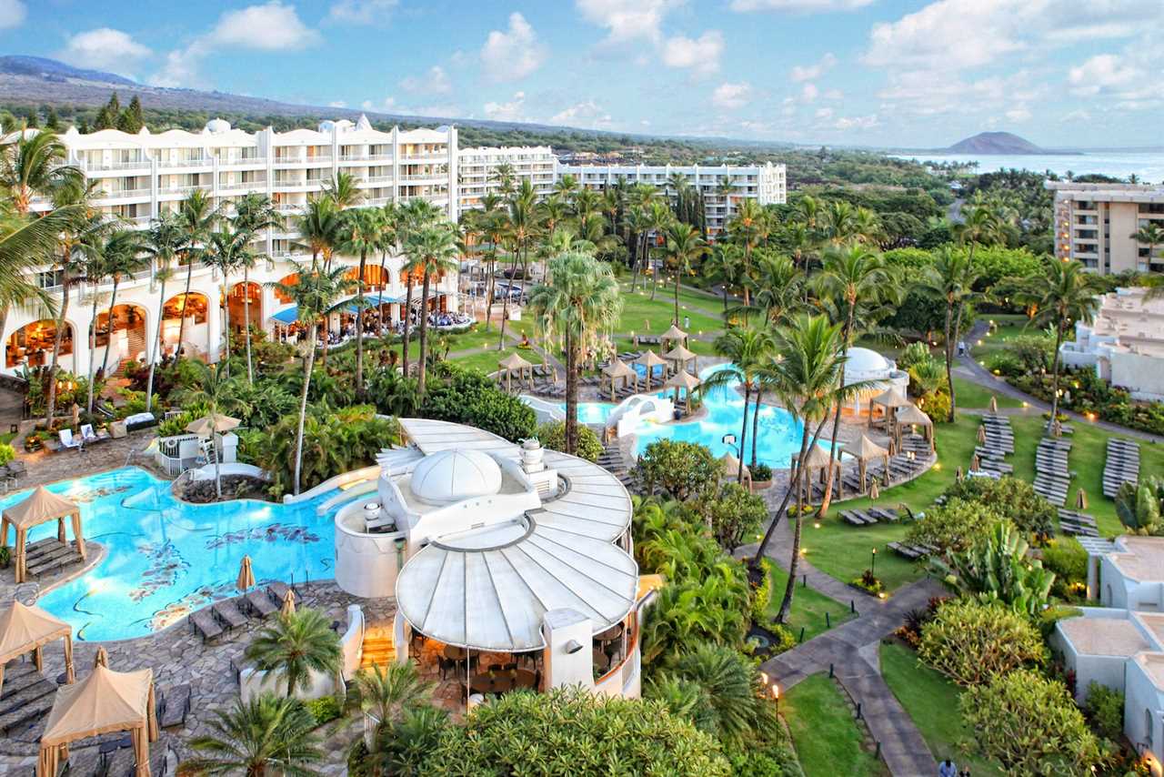 aerial photo of resort swimming pool