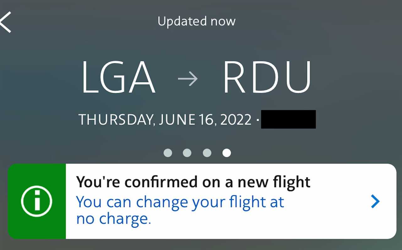 screenshot of flight confirmation alert