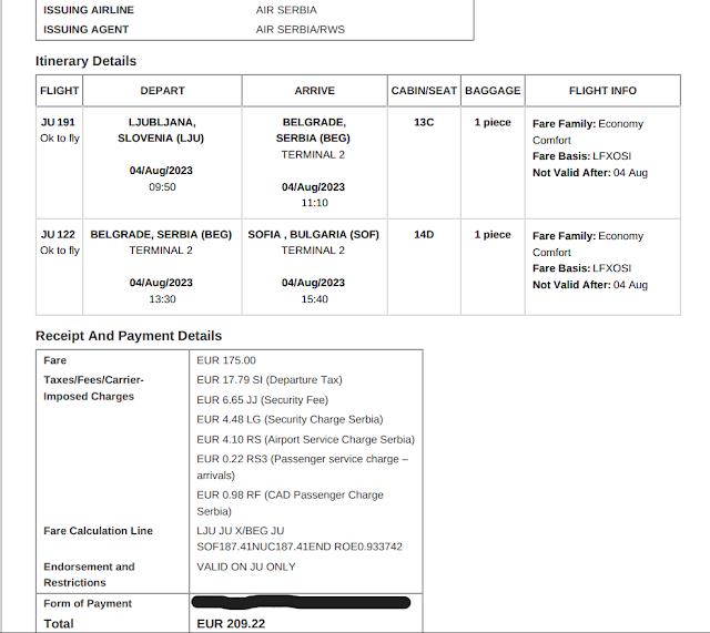 TRIP REPORT: Air Serbia, Ljubljana - Sofia via Belgrade