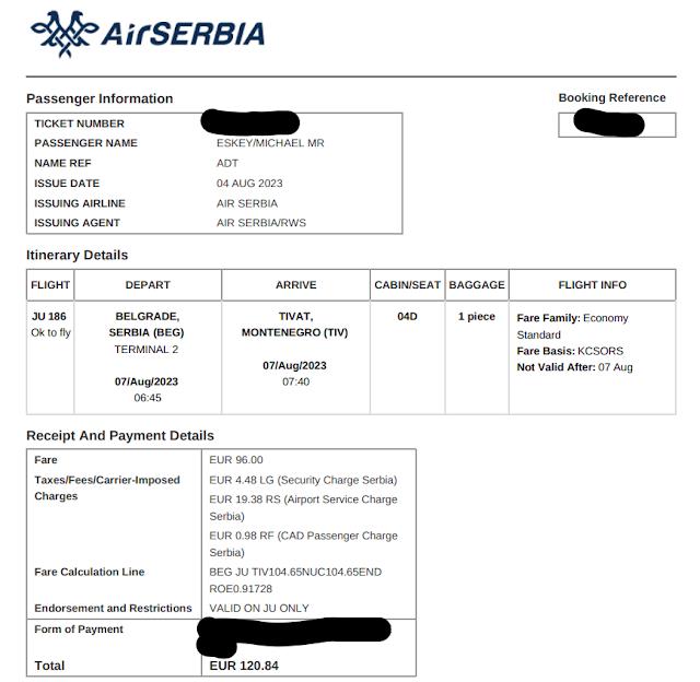 TRIP REPORT: Air Serbia, Sofia - Tivat via Belgrade