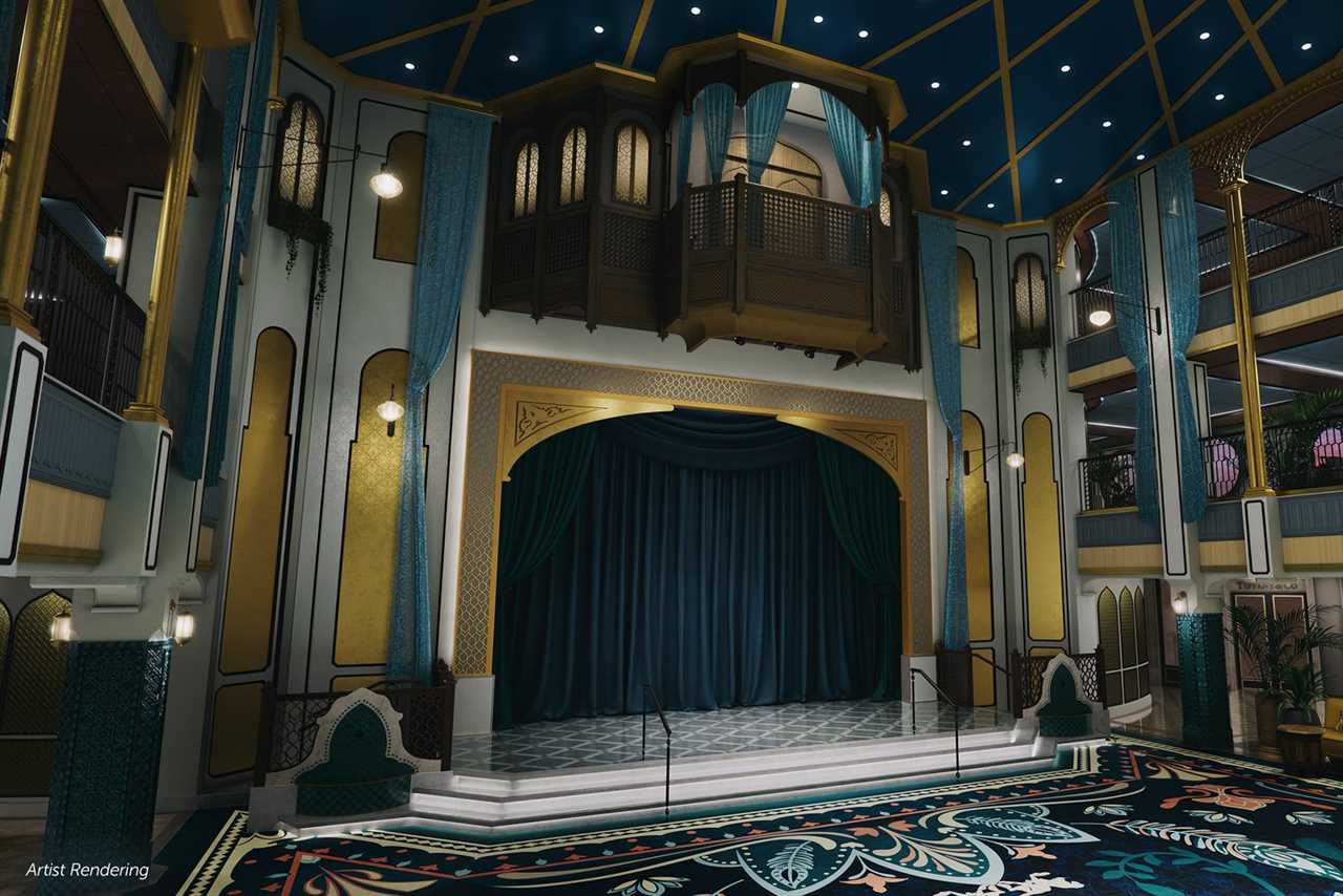 Artist's rendering of Disney Treasure's Grand Hall.