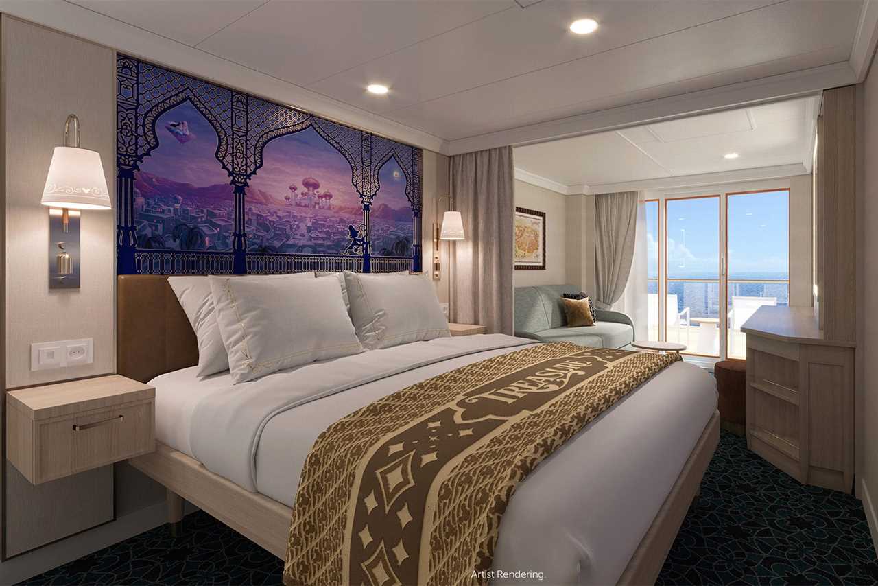 Artist's rendering of Disney Treasure balcony cabin.