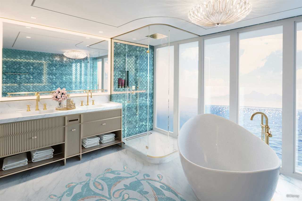 Artist's rendering of Royal Suite bathroom on Disney Treasure.