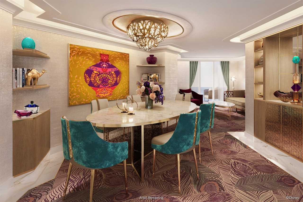 Artist's rendering of Royal Suite dining area on Disney Treasure.