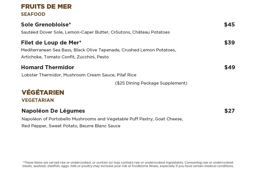 Norwegian Cruise Line's Le Bistro menu