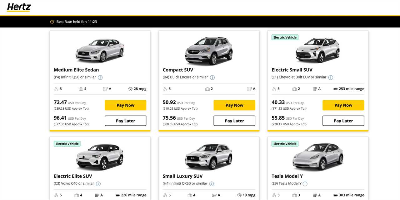 Car rental options at Hertz.