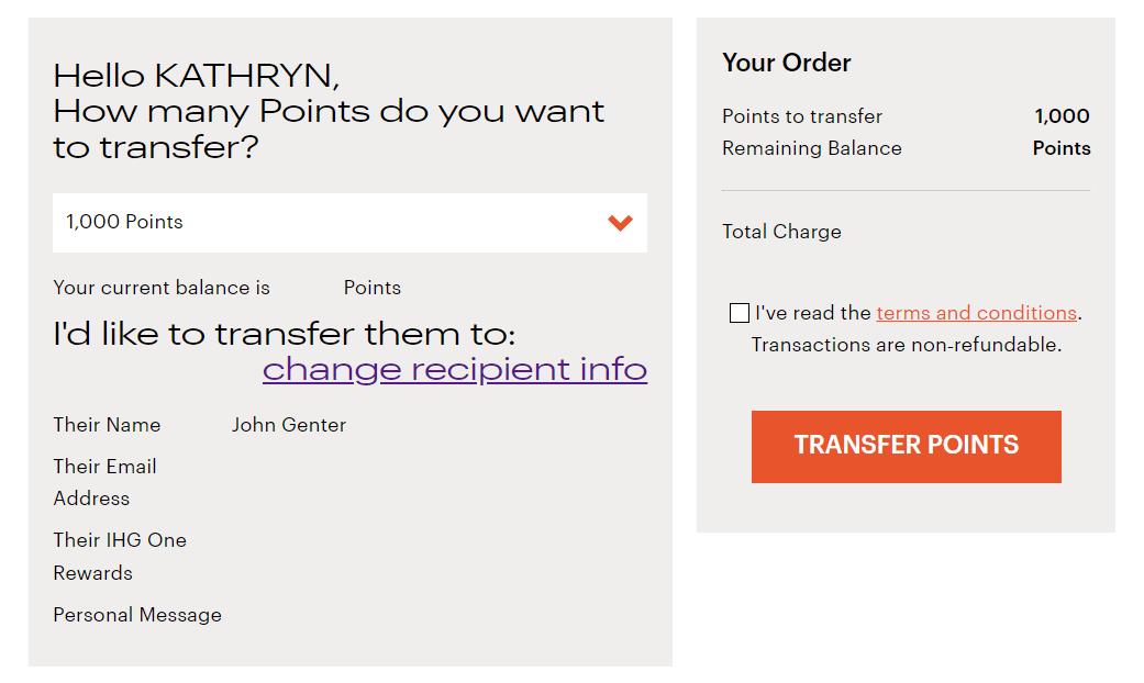 Transfer IHG points to someone else