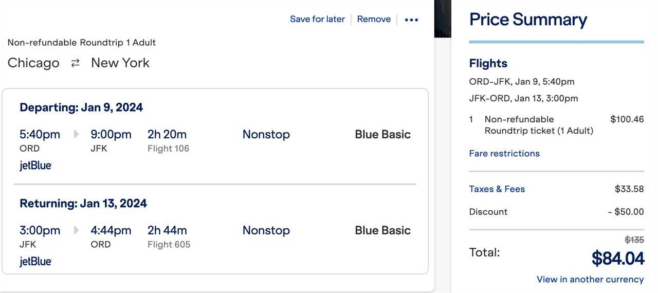 $50 off round-trip JetBlue flights in January and February