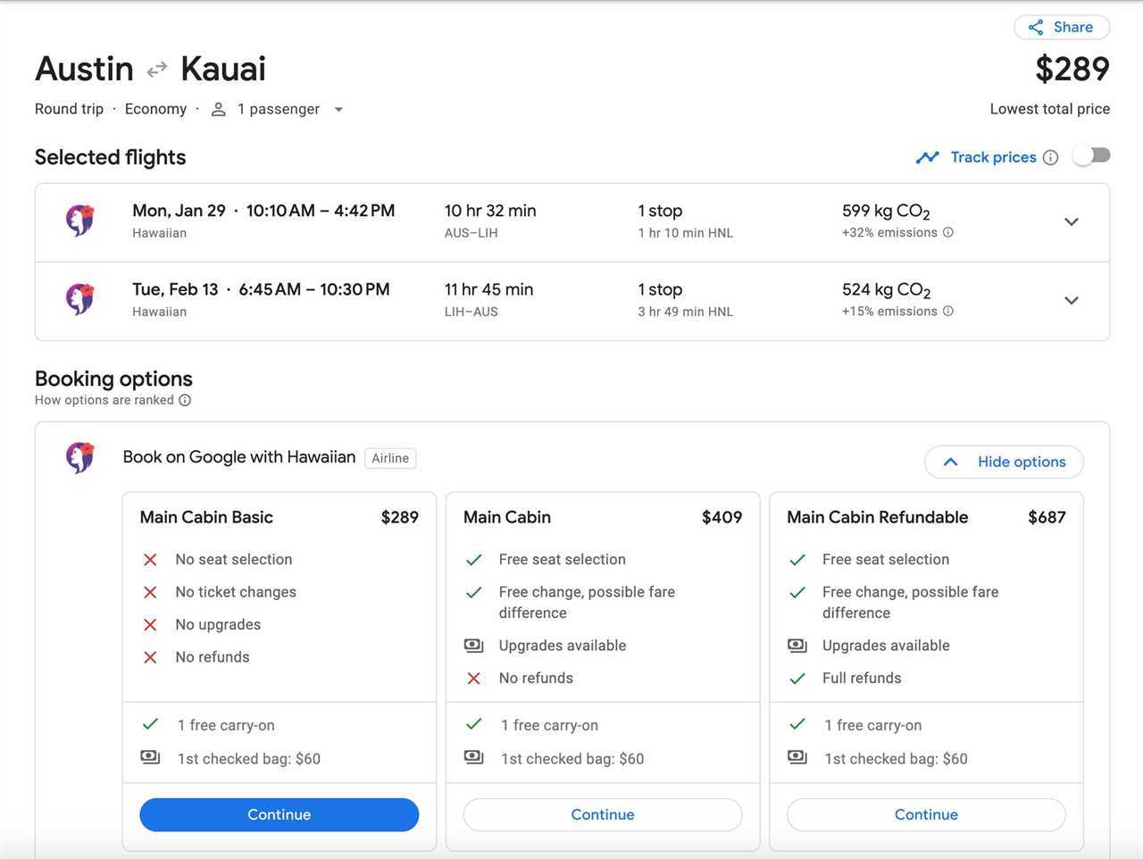 austin to kauai flight