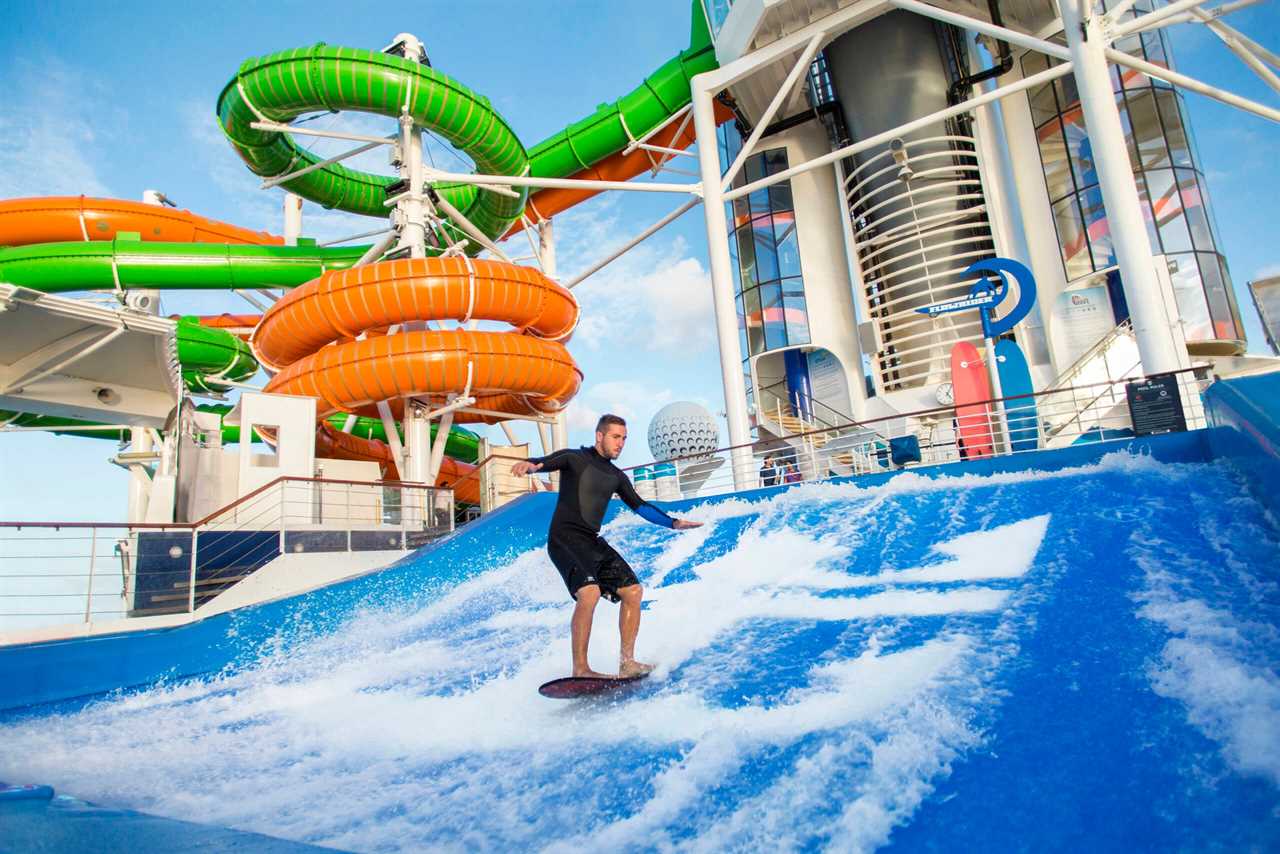 Man surfing on FlowRider surf simulator on Liberty of the Seas