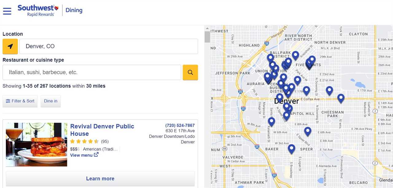 Rapid Rewards Dining map