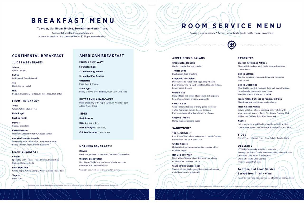 Royal Caribbean room service menu