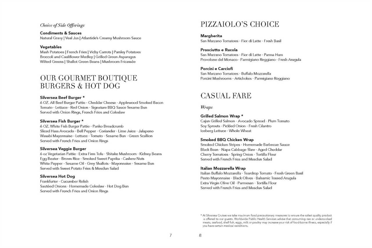 Silversea room service menu