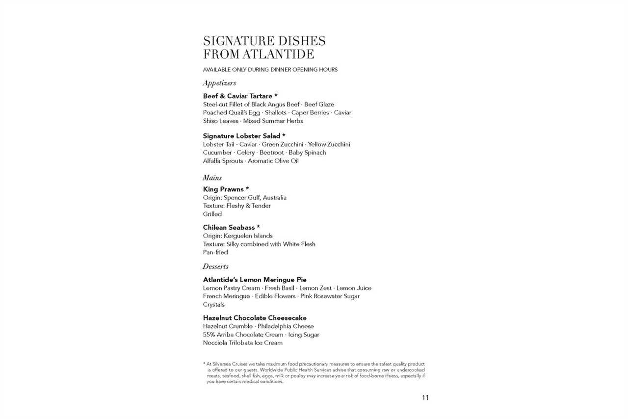 Silversea room service menu